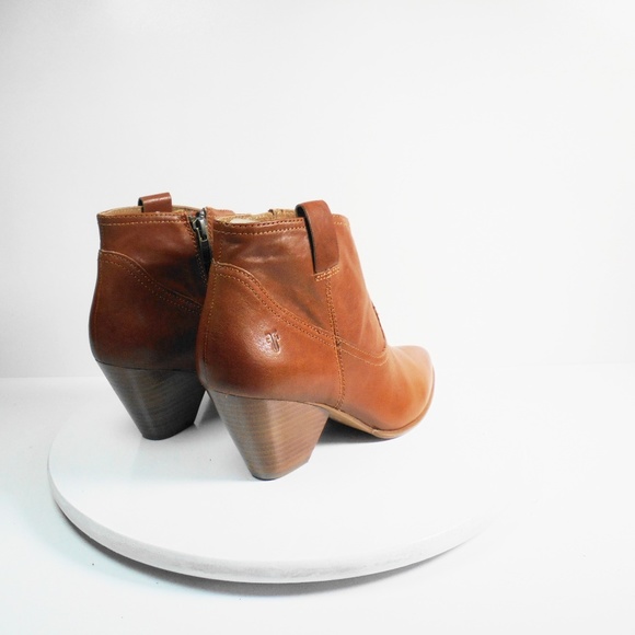 FRYE women's Cognac Leather Bootie - Picture 6 of 8